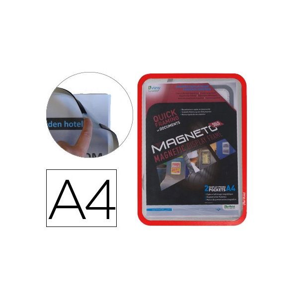 Marco porta anuncios q-connect magneto din A4 dorso adhesivo removible  color plata pack de 2